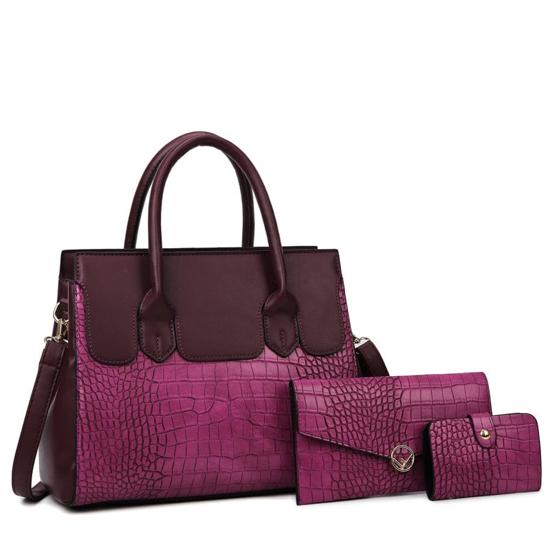 Purple Wholesale  Women Handbag Sets Stone Pattern 3pcs Large Capacity Tote Bag Hot designer Purse For Ladies