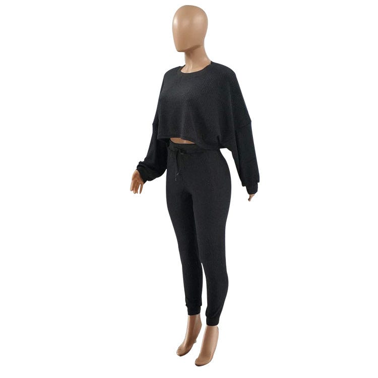 Q5219 fashion 2023 spring new arrivals solid crop top long sleeve shirt matching legging pants sweat suits two piece set