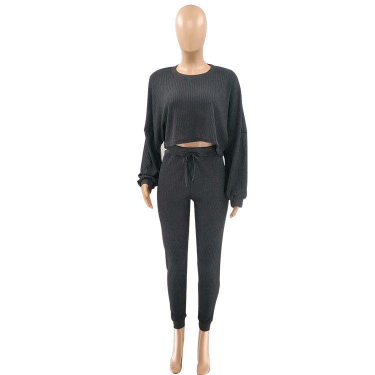 Q5219 fashion 2023 spring new arrivals solid crop top long sleeve shirt matching legging pants sweat suits two piece set