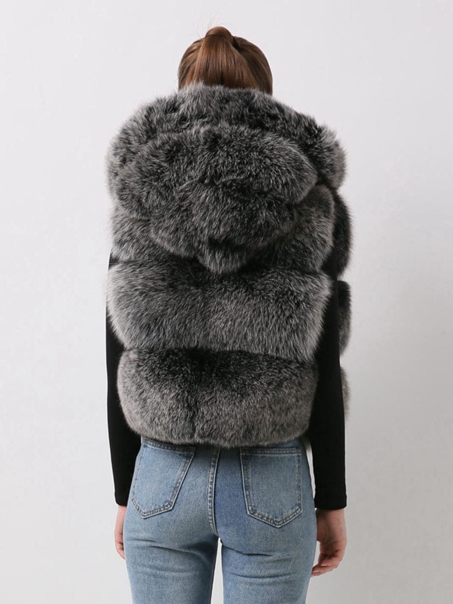 QIUCHEN QC20077 new arrival women fur coat real fox fur vest hood gilet jacket luxury fashion fur clothes