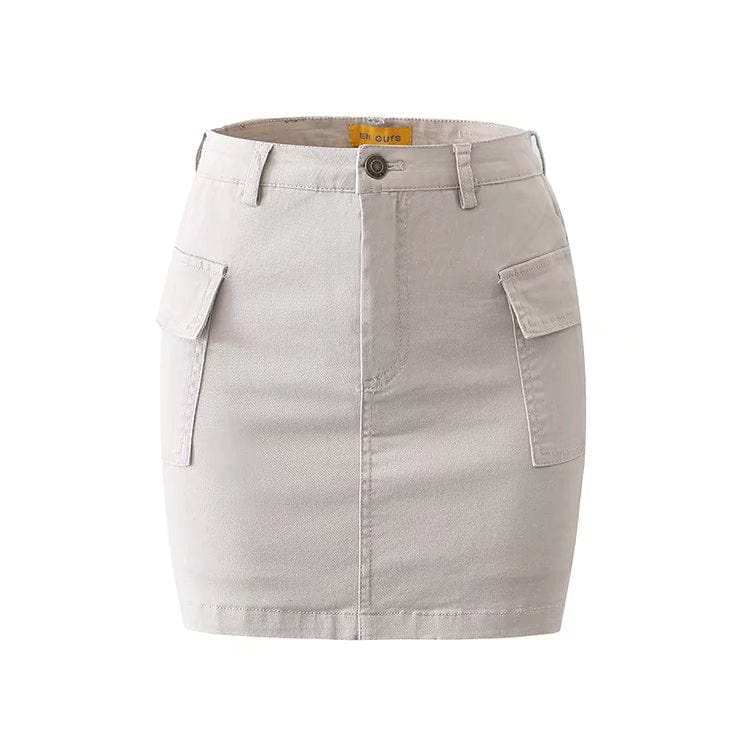 R13688S Women's spring new European and American fashion solid color side pocket elastic slim short skirt
