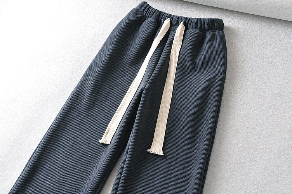 R20331S Women's casual pants chenille plus velvet lace wide-leg pants straight pants