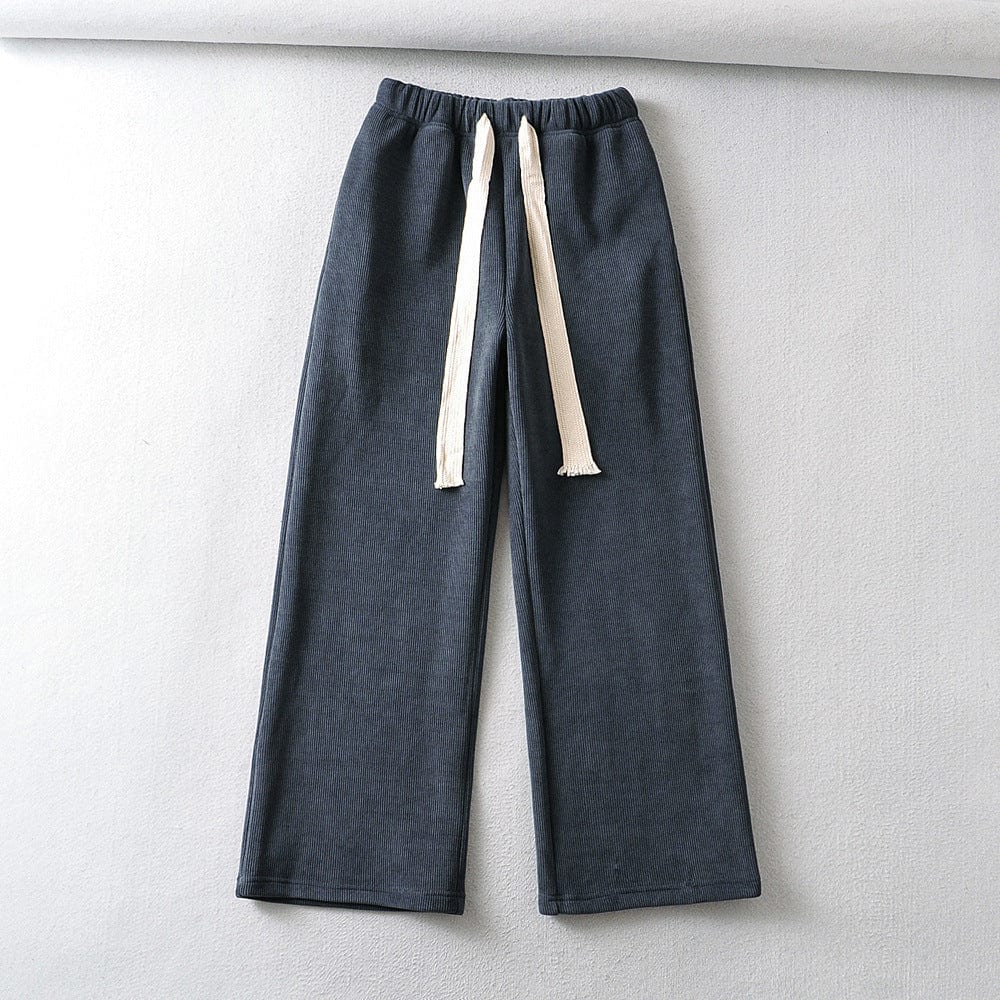 R20331S Women's casual pants chenille plus velvet lace wide-leg pants straight pants