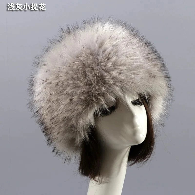 Raccoon Fur High Quality Style Faux Fur Warm Hats With Tail Hat Women Winter Fur Hat