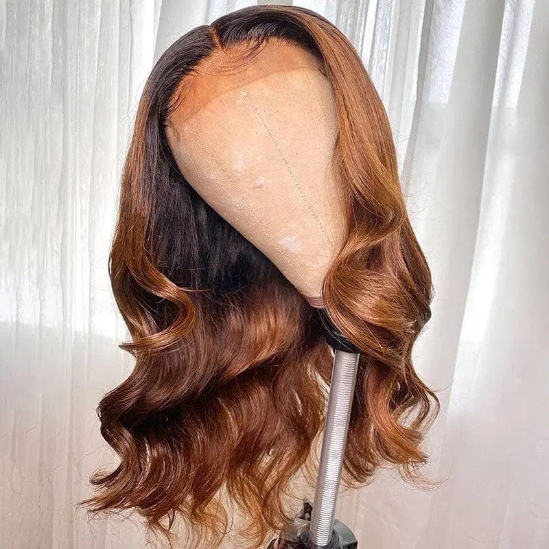Raw Virgin Hair Brown Ombre Color Ocean Wave Wig Cuticle Aligned Brazilian Pre Plucked Lace Front Wigs