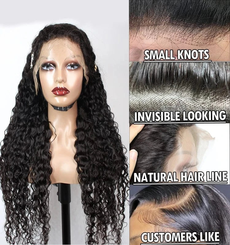 Ready to Ship 11A Grade Virgin Human Hair 180% Density Hd Transparent lace Frontal water wave wig human hair