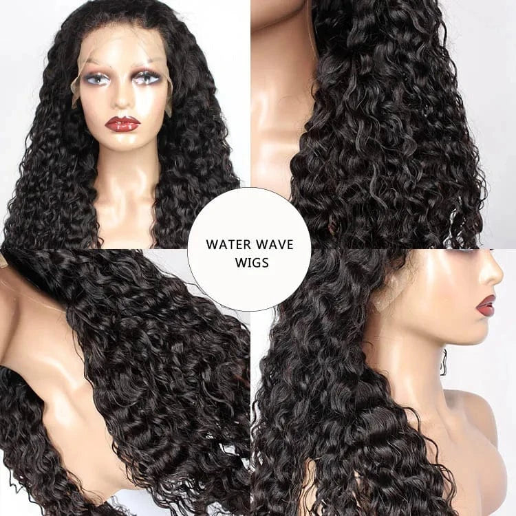 Ready to Ship 11A Grade Virgin Human Hair 180% Density Hd Transparent lace Frontal water wave wig human hair
