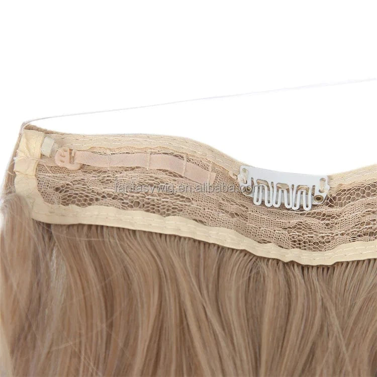 Ready To Ship Heat Resistant Synthetic Clip In Hair Water Wave Blonde 613 Invisible Wire Hair Extensions With Transparent H