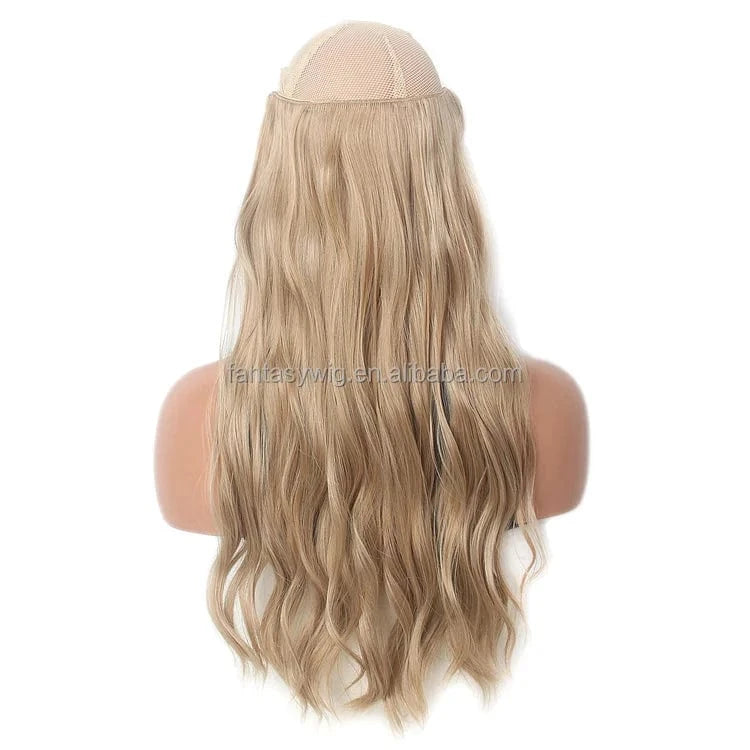 Ready To Ship Heat Resistant Synthetic Clip In Hair Water Wave Blonde 613 Invisible Wire Hair Extensions With Transparent H