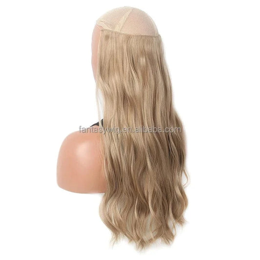 Ready To Ship Heat Resistant Synthetic Clip In Hair Water Wave Blonde 613 Invisible Wire Hair Extensions With Transparent H