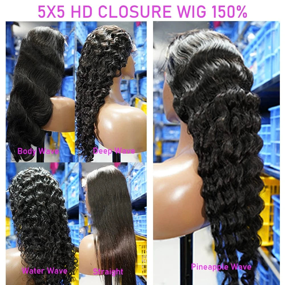 Ready To Ship Stock Pre Plucked Lace Wig, Glueless Humanhair 5x5 Hd Lace Closure Wig Human Hair