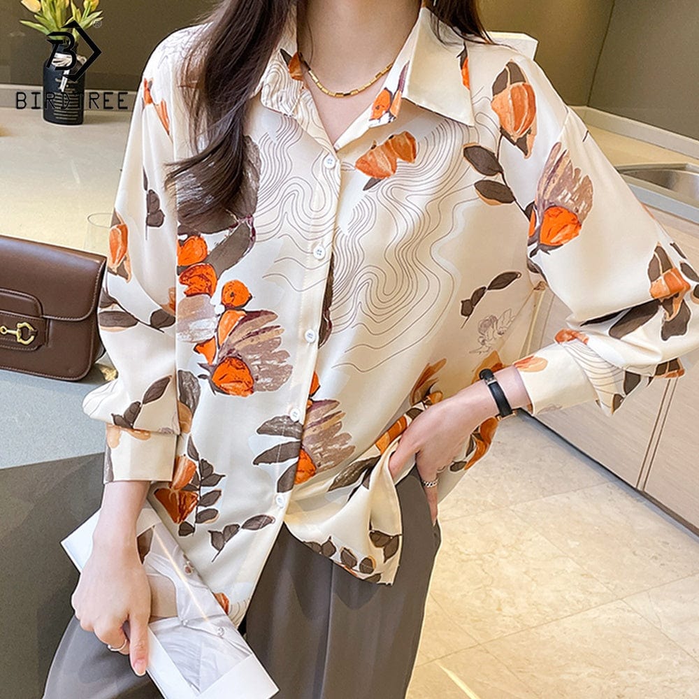 Real Shot Ready to Ship Printed Long Sleeves Chiffon Shirts Women's 2022 Autumn New Blouses and Shirt Tops T28009X