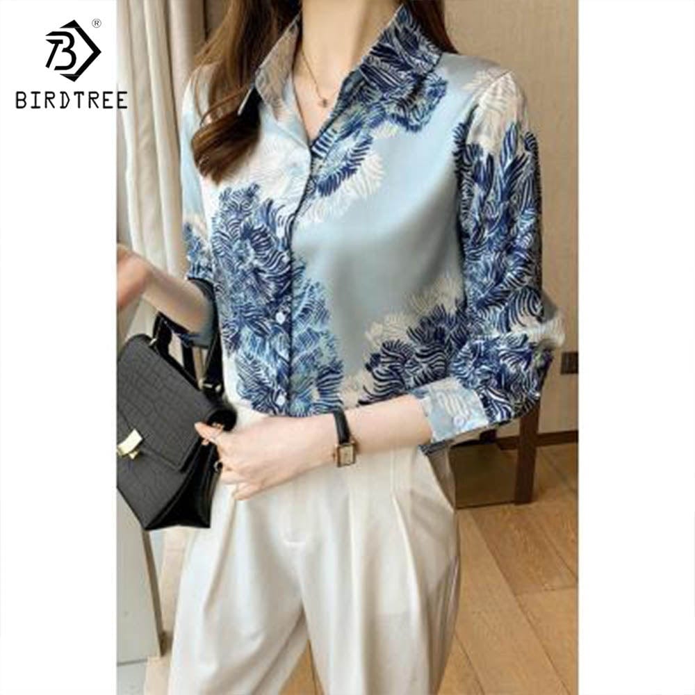 Real Shot Ready to Ship Woman Long Sleeve Shirts Elegant Abstrict Printing Blouses Office Chiffon Shirt Tops For Spring Autumn