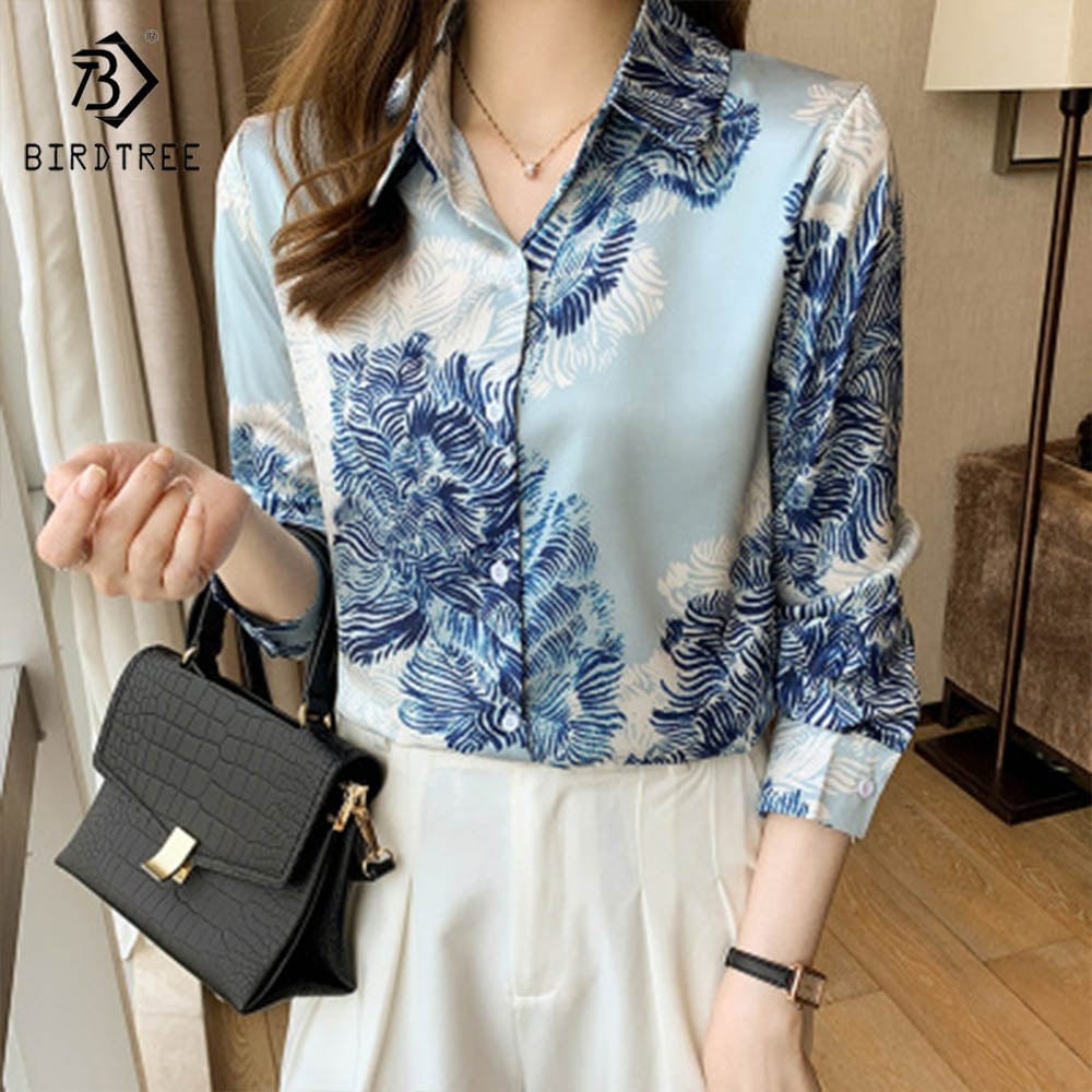 Real Shot Ready to Ship Woman Long Sleeve Shirts Elegant Abstrict Printing Blouses Office Chiffon Shirt Tops For Spring Autumn
