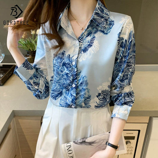 Real Shot Ready to Ship Woman Long Sleeve Shirts Elegant Abstrict Printing Blouses Office Chiffon Shirt Tops For Spring Autumn