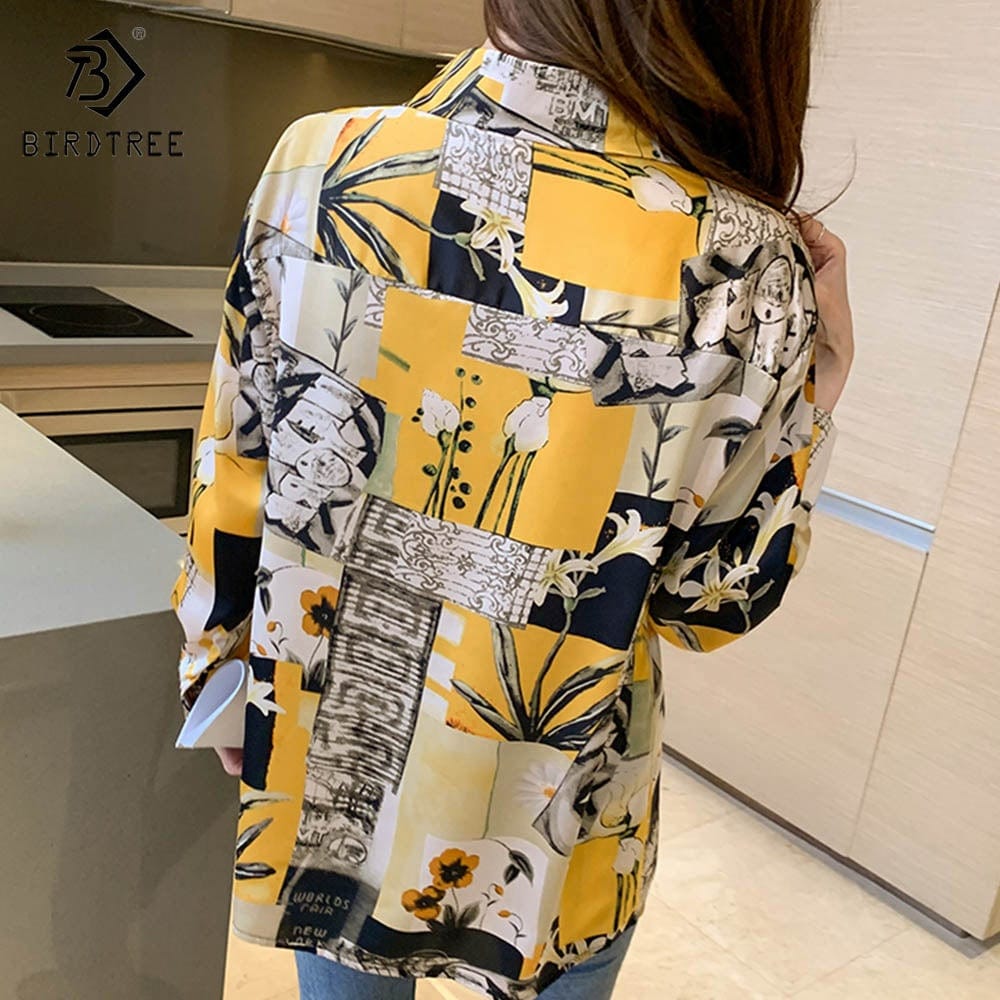 Real Shot Ready to Ship Woman Long Sleeve Shirts Elegant Printing Blouses Office Chiffon Shirt Tops For Spring Autumn