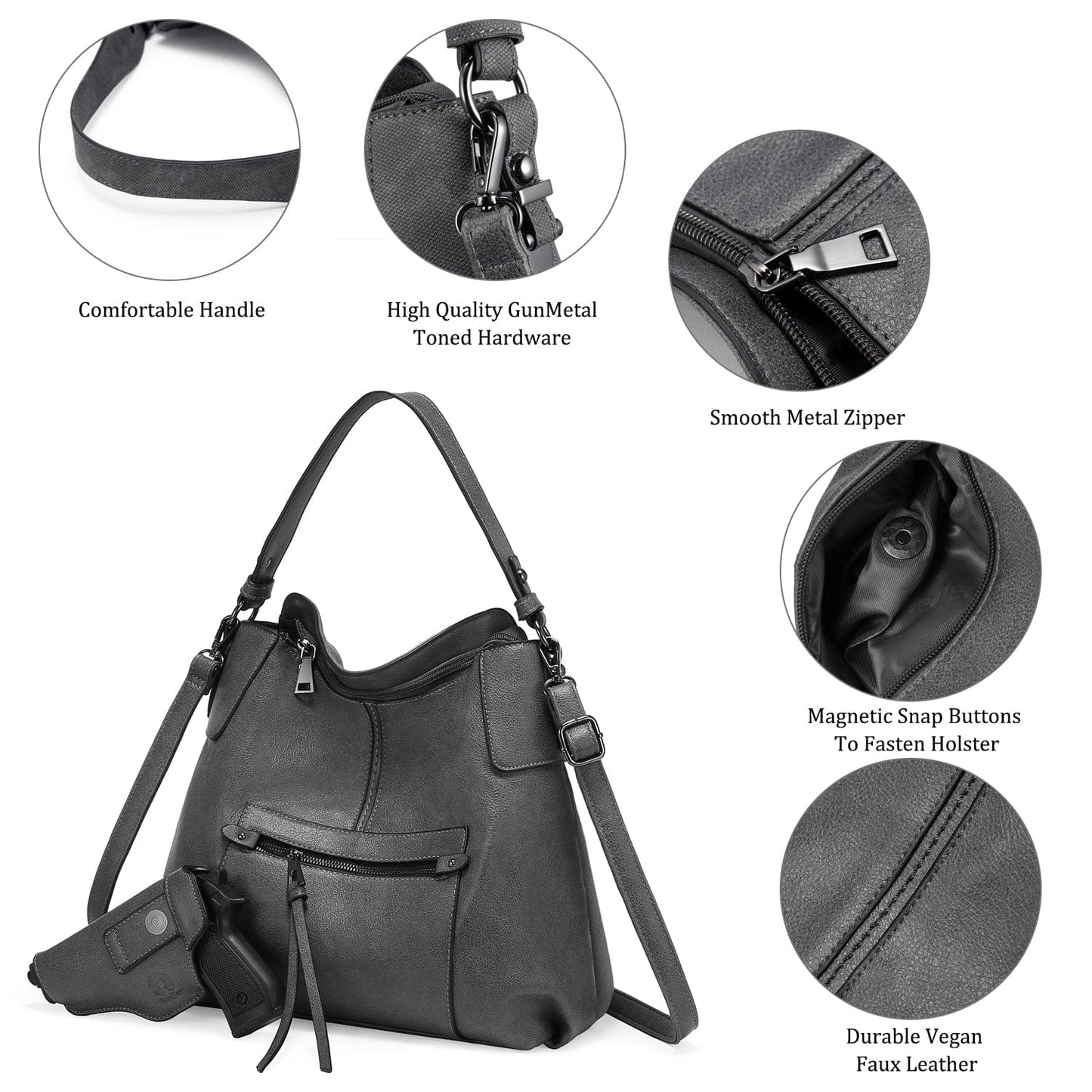 Realer 2022 designer women office hobo handbags PU leather casual tote concealed carry purses and handbags with gun holster