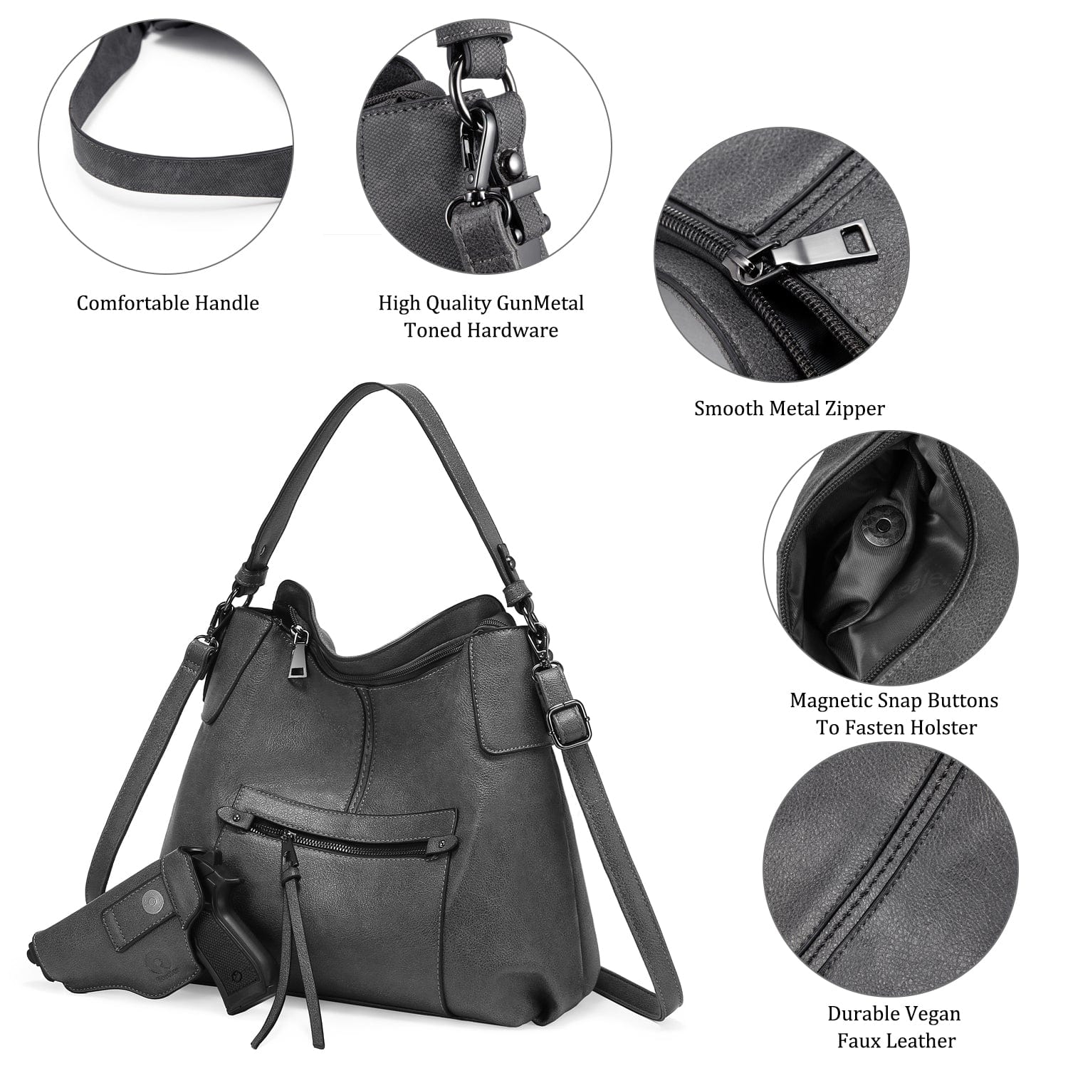 Realer 2022 designer women office hobo handbags PU leather casual tote concealed carry purses and handbags with gun holster