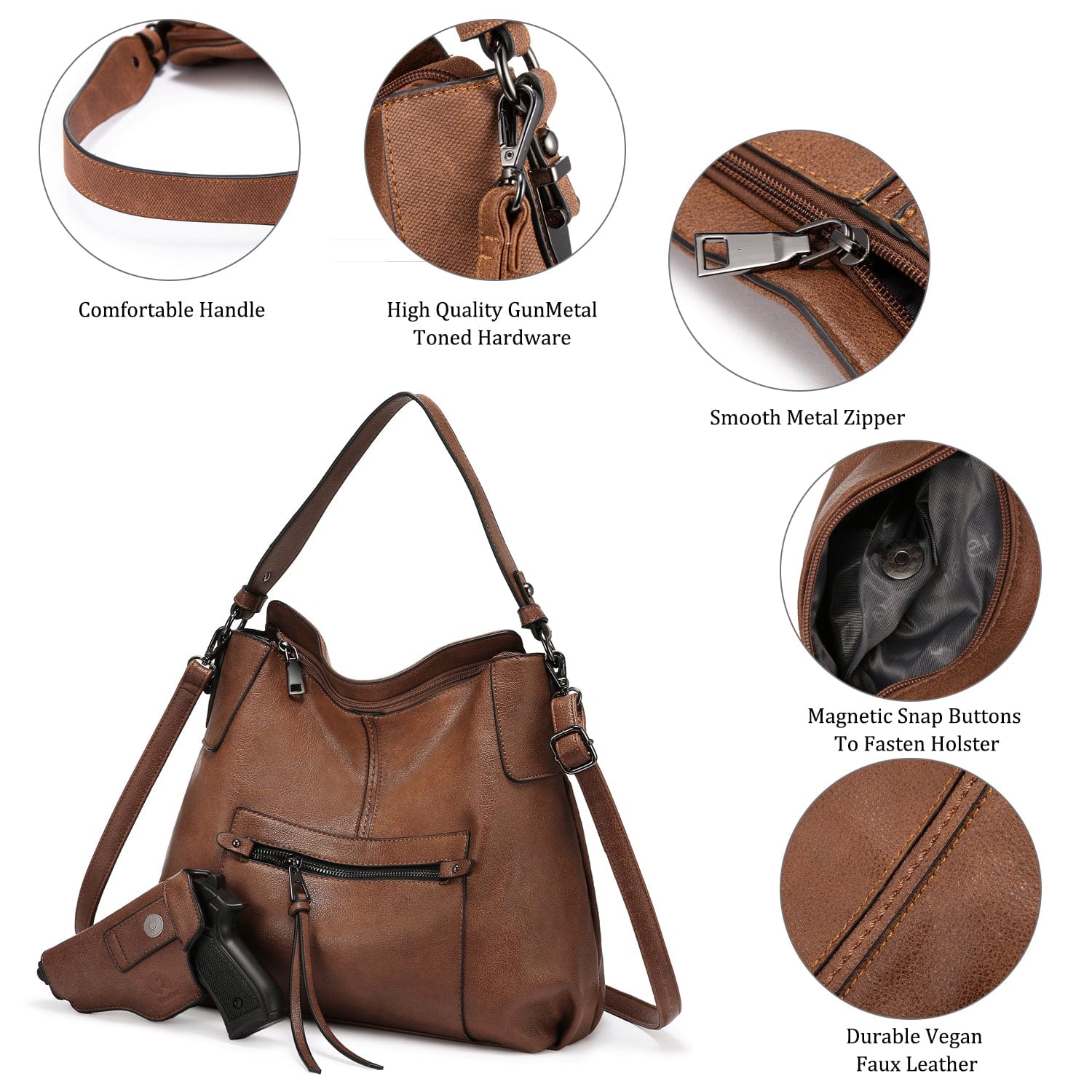 Realer 2022 designer women office hobo handbags PU leather casual tote concealed carry purses and handbags with gun holster