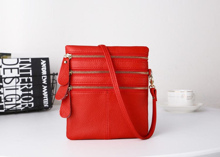 Red 2022 fashion genuine leather women messenger bag pure colour women crossbody bag