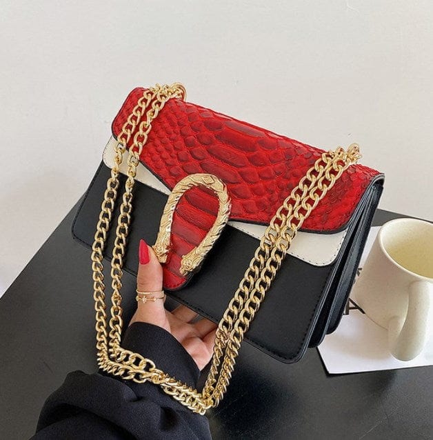 Red 2022 Luxury Alligator Chains Crossbody Shoulder Bags Women  PU Snake Skin Ladies Purses Girl Messenger Bag Handbags
