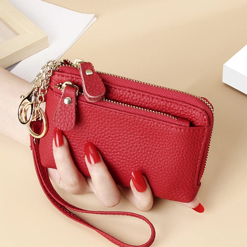 Red 2022 Women's Wristlets Designer Genuine Leather Wallet Female Small Coin Purse Card Holder Keychain Wristlet Wallet for Women