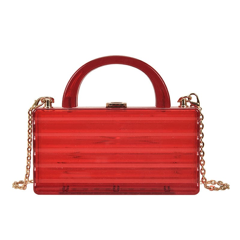 Red Acrylic Transparent Crystal Texture Box Handbag Fine Metal Chain Crossbody Bags for Women Fashion Mahjong Bags Ladies Luxury