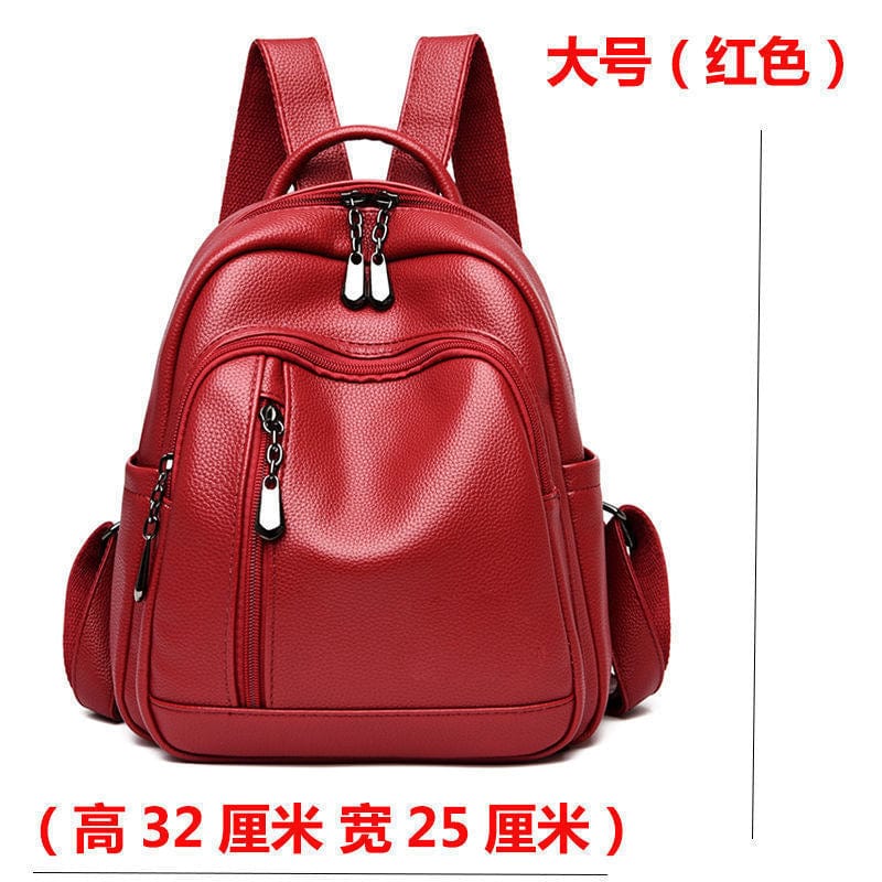 Red Big Backpack Women 2022 New Versatile Fashion Versatile Casual Soft Leather Mini Small Backpack Travel Bag