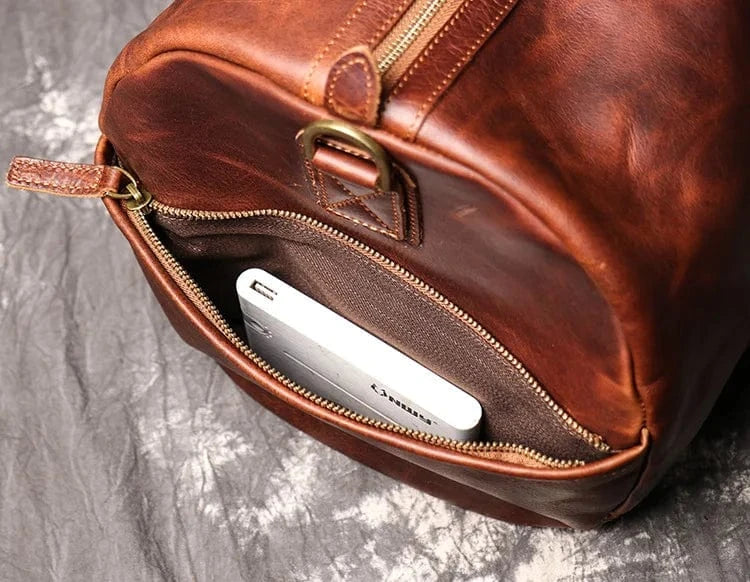 RED  BROWN Vintage Leather Duffel Gym Sports Overnight Weekend Bags For Men And Women Leather Travel Bags