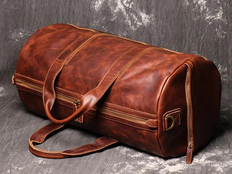 RED  BROWN Vintage Leather Duffel Gym Sports Overnight Weekend Bags For Men And Women Leather Travel Bags