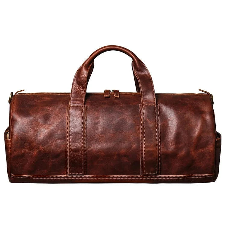 RED  BROWN Vintage Leather Duffel Gym Sports Overnight Weekend Bags For Men And Women Leather Travel Bags