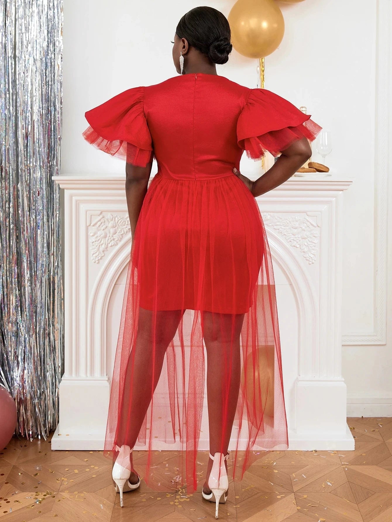Red Christmas Party Latest AOMEI Wedding Women Plus Size Tulle Dresses