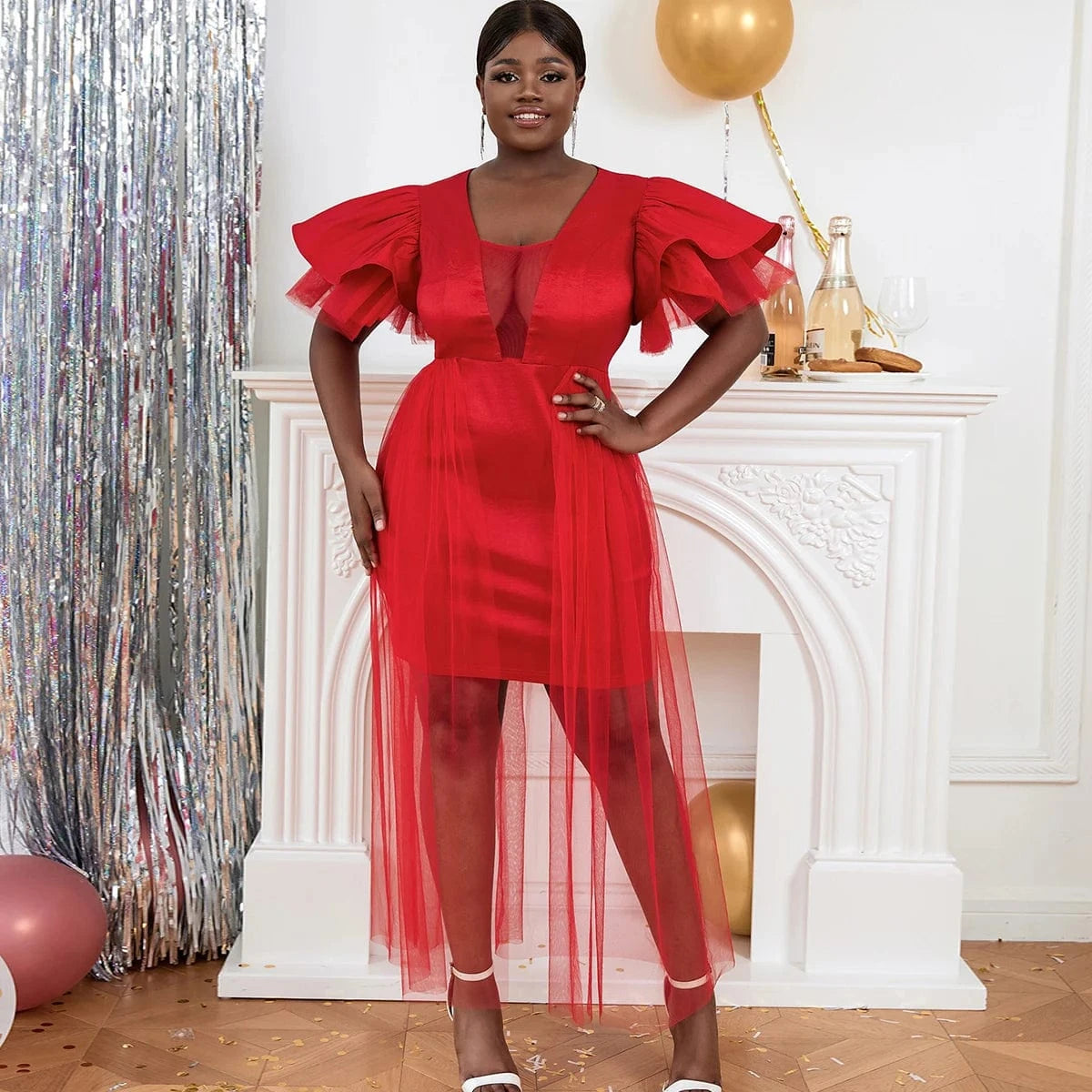 Red Christmas Party Latest AOMEI Wedding Women Plus Size Tulle Dresses