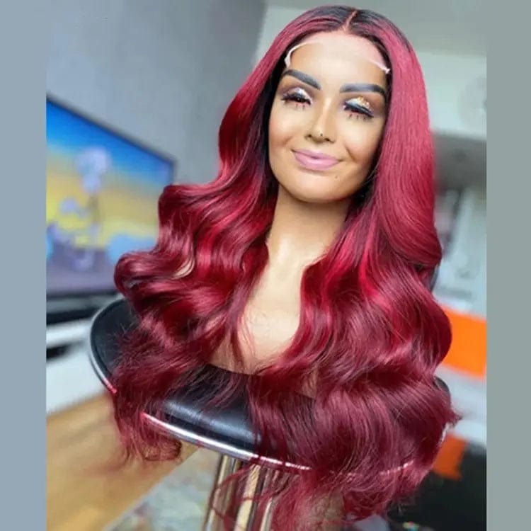 Red Color Human Hair Lace Front Wigs With Middle Part Baby Hair Body Wave Burgundy 99j Brazilian Virgin Remy Raw Human Hair Wigs