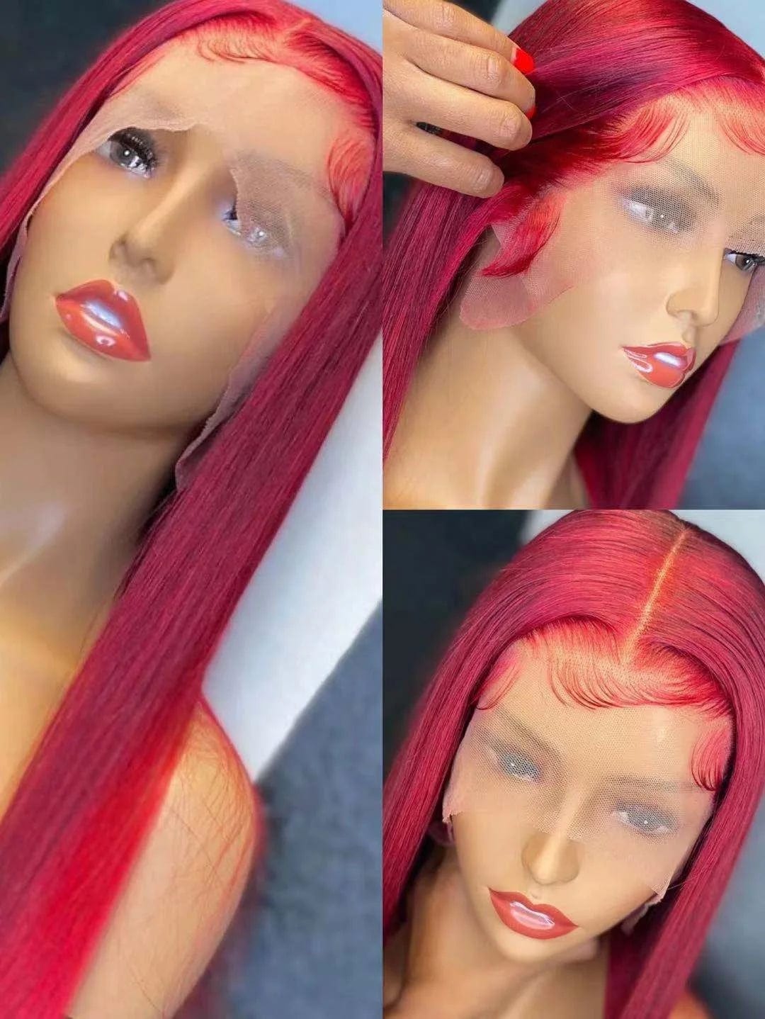 Red Colored Wigs Lace Front Wigs Human Hair Pre Plucked Straight Brazilian Virgin Hair Glueless Lace Wigs for Woma