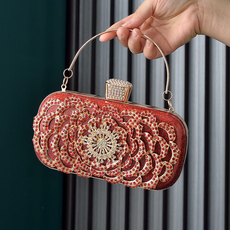 Red Custom Trendy Style Luxury Pearl Round flower sequins Clutch Diamond Chain white for Party crystal Evening Bags