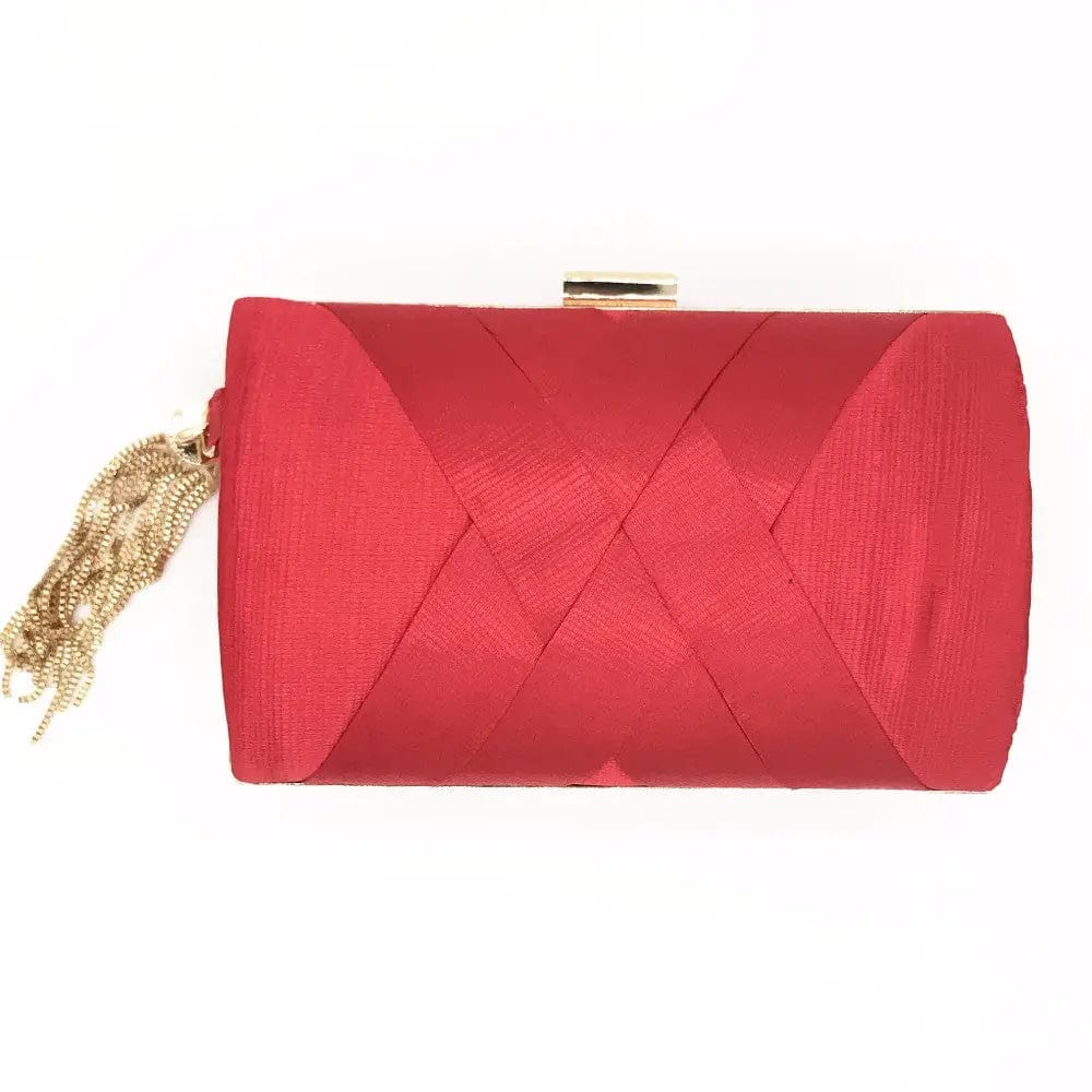 Red Factory Direct Good Sell Brand New Handmade Weave Evening Bag Tassel Clutch With Satin For Wedding/banquet/party