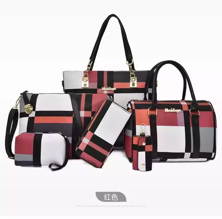 Red Fashion Ladies Bag Handbags Sets 6 in 1 Handbag for Women