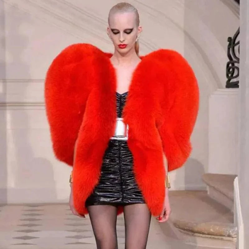 Red Heart fur Lady Little Wild Cat High end Korean version Slim Thickened Fur One Piece Coat Female Faux Fur Plush Winter Girl