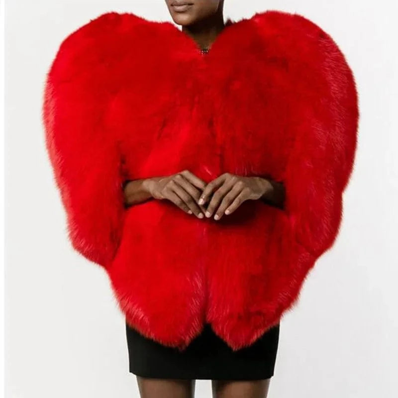 Red Heart fur Lady Little Wild Cat High end Korean version Slim Thickened Fur One Piece Coat Female Faux Fur Plush Winter Girl