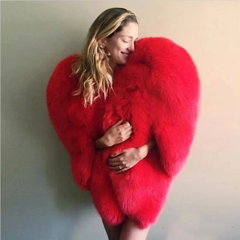 Red Heart fur Lady Little Wild Cat High end Korean version Slim Thickened Fur One Piece Coat Female Faux Fur Plush Winter Girl