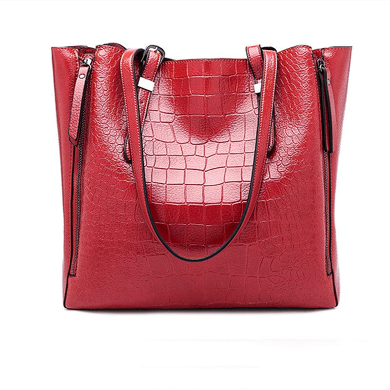Red high quality pu tote bags women large shoulder vintage bag embossed crocodile pattern ladies leather tote bags
