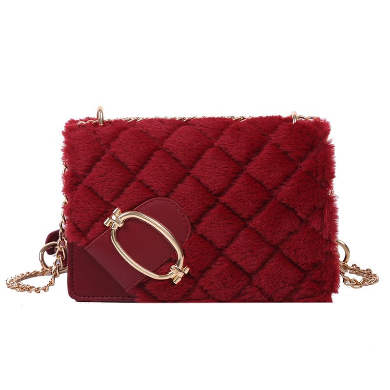 Red High Quality Winter Fashion Chain Shoulder Purses Small Flap Crossbody Bags for Women Soft Plush Handbags