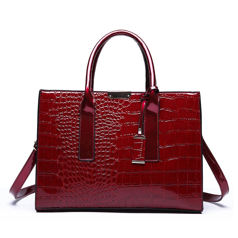 Red New Fashion Crocodile PU Leather Handbags for Women Large Shoulder Bag Ladies Tote Satchel Purse