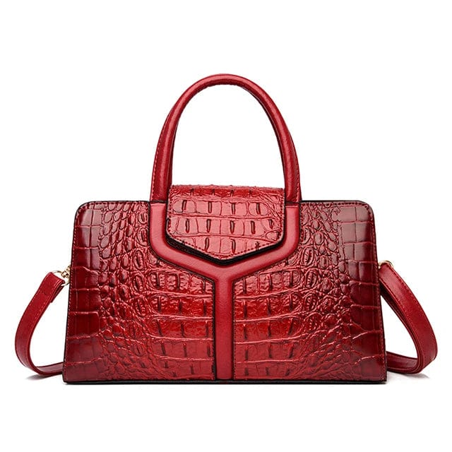 Red New Style Women's Handbag High Quality PU Leather Crocodile Pattern Large Bag Ladies One Shoulder Messenger Bag