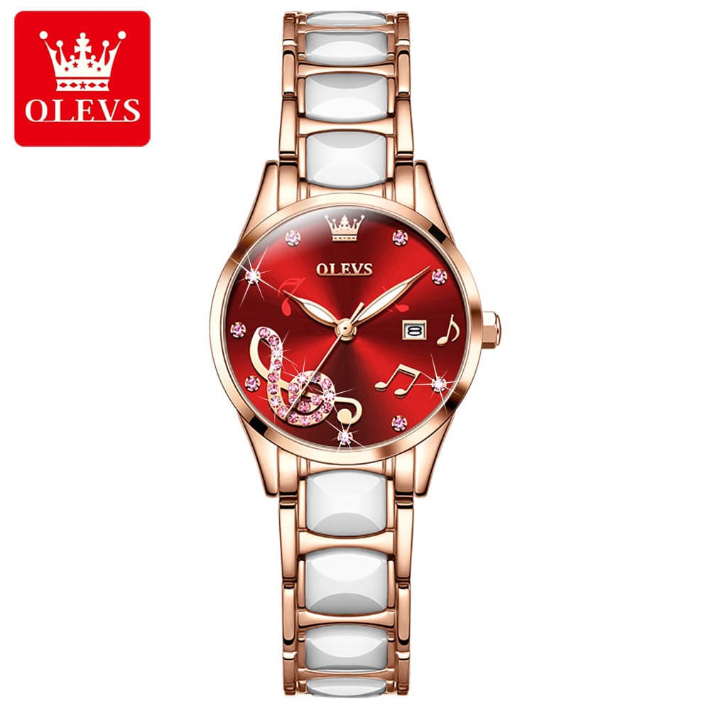 Red OLEVS 3605 Creative Watch Women Ceramic Bracelet Watches Female Clock Watches Ladies