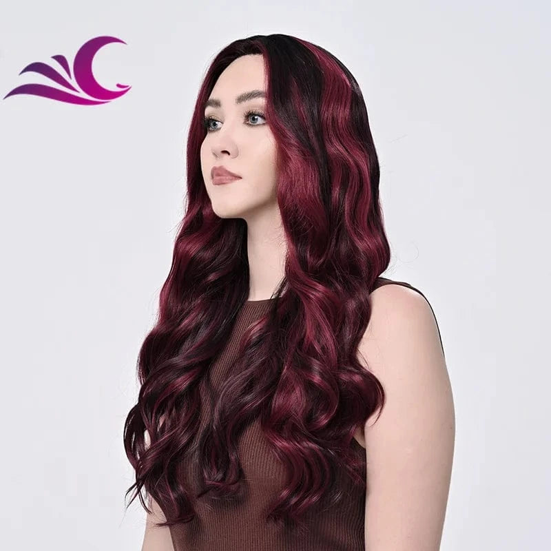 Red Piano Highlight Sex Colorful Futura Silk Protein Heat Resistant Synthetic Lace Front Wigs for Cospaly Daily Party