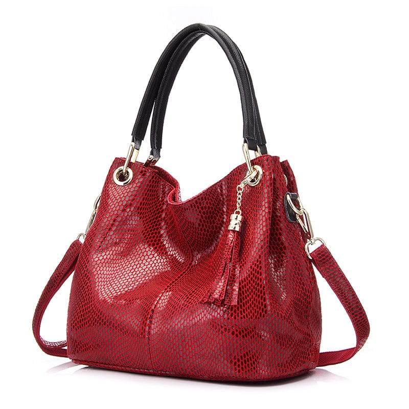 Red REALER Genuine Leather Female Shoulder Crossbody Bags Ladies Totes Hand bags Hobos handbags for women