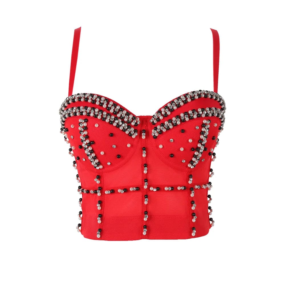 Red satin strapless sexy mature rhinestone plus size sexy busty half cup corset corset bustier