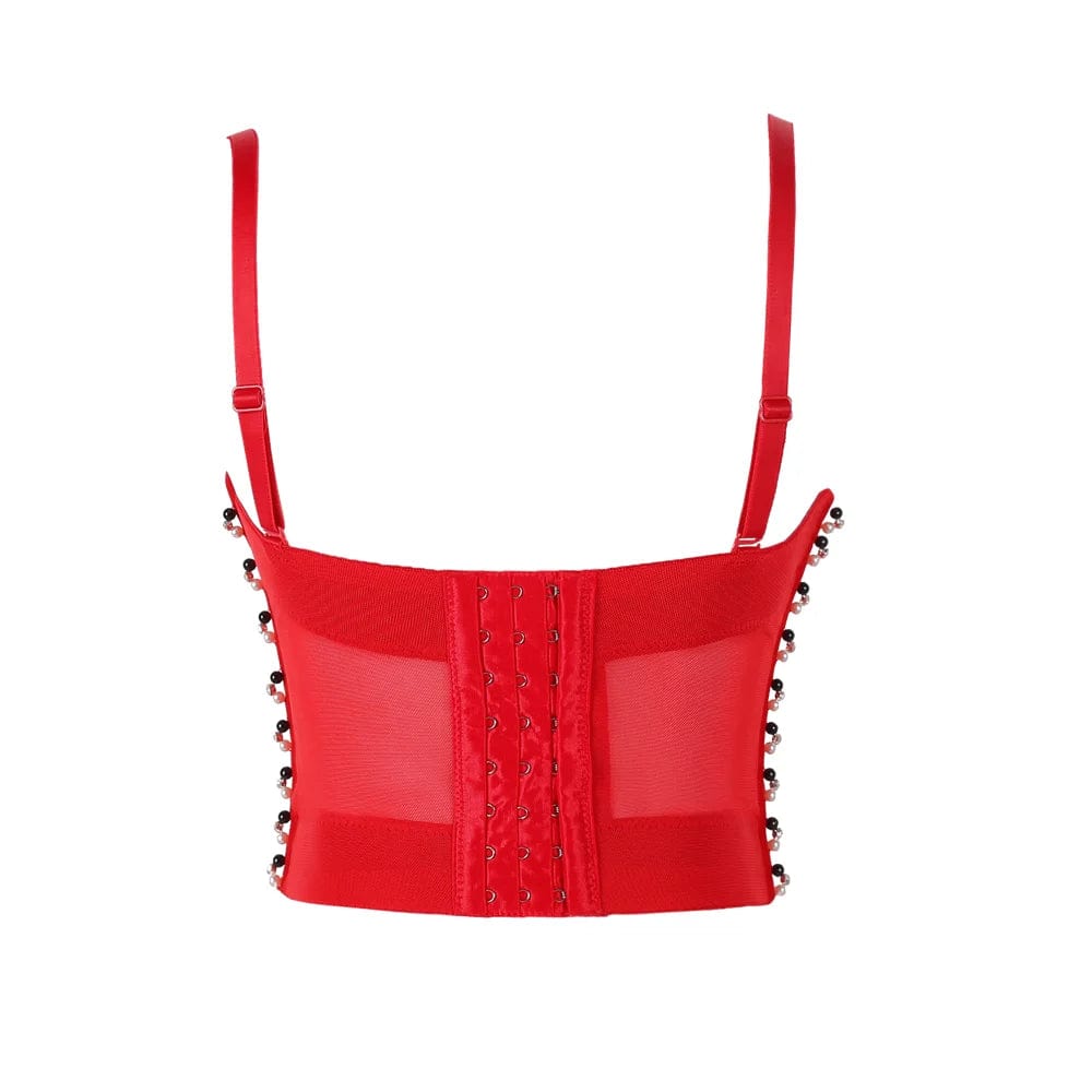 Red satin strapless sexy mature rhinestone plus size sexy busty half cup corset corset bustier